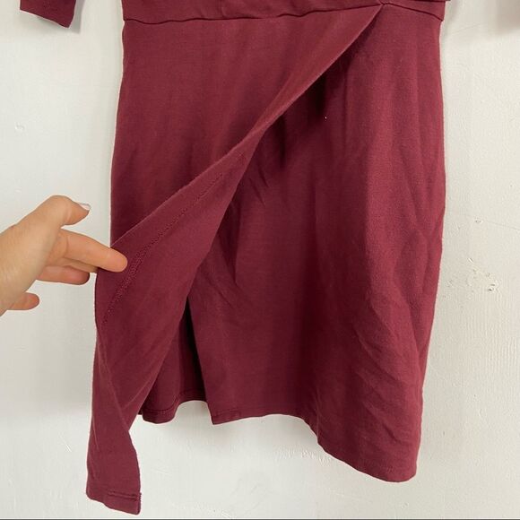 Topshop Dress Faux Wrap Maroon Bodycon Mini Size 2 - Picture 4 of 6